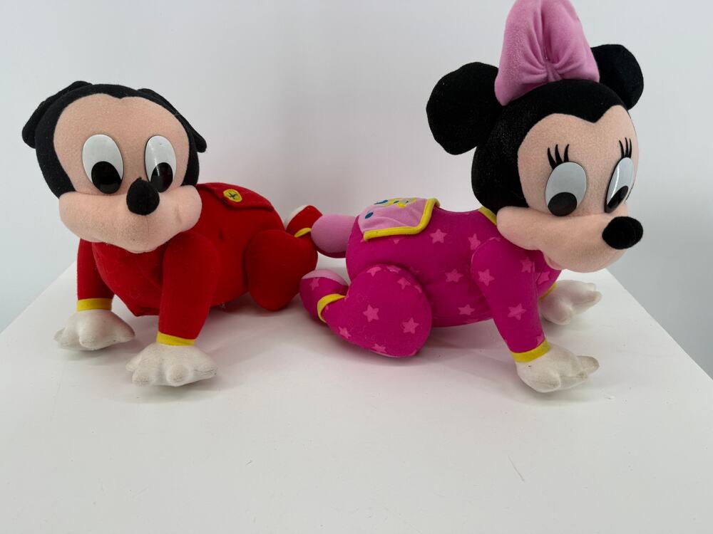 Disney Mickey Minnie Mouse Crawling Interactive Plush Doll Pair Vintage Untested
